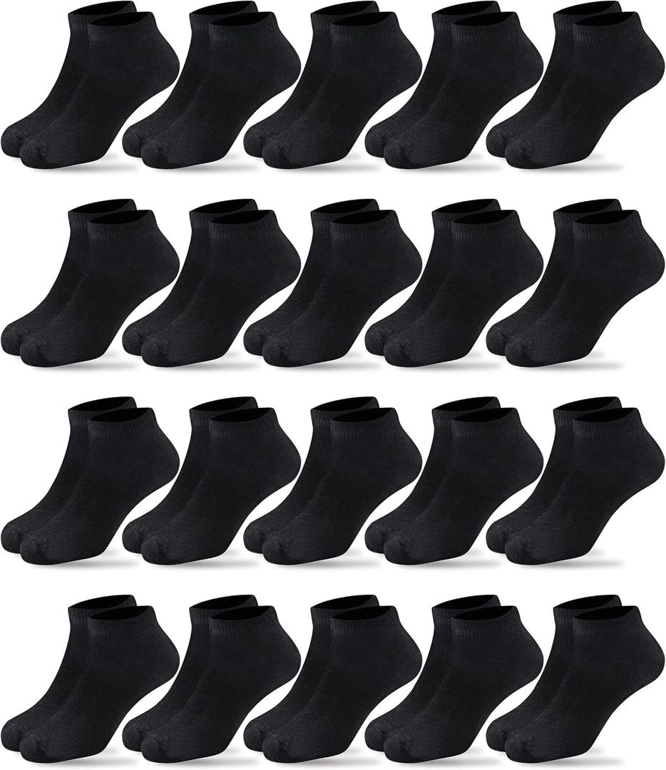 Duufin 20 Pairs Toddler Kids Ankle Socks Boys Girls Low Cut Athletic Sock (6-8 Years, Black)
