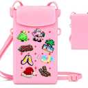 Silicone Crossbody Bag for Women with Magnetic Closure, Adjustable Strap Fits iPhone,Cute Mini Phone Crossbody Bag DIY Charms for Travel,Beach,Stocking Stuffer Gift Pink