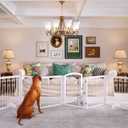 JSB 144-inch Extra Wide 30-inch Tall Dog gate with Door Walk Through, Freestanding Pet Gate for Halls, Stairs & Home, Pet Puppy Safety Dog Fence with 2PCS Support Feet (White)