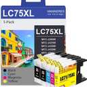 LC75 Ink Cartridges (2BK/C/M/Y 5-Pack) Compatible for Brother LC75BK LC75XL Ink Replacement for Brother LC-75 LC71 LC79 XL Ink Cartridges Work for MFC-J6510DW MFC-J6710DW MFC-J6910DW MFC-J280W Printer