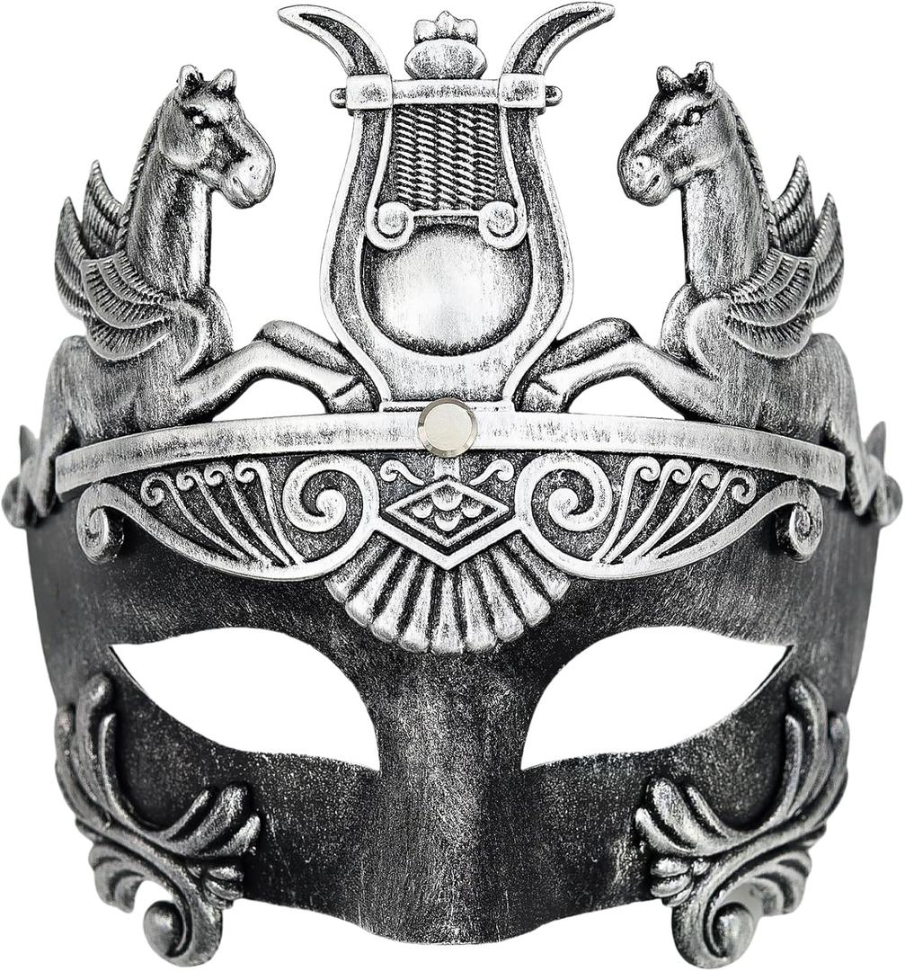 Ubauta Roman Gladiator Masquerade Mask: Half-Face for Adults - Perfect for Halloween Costumes Mardi Gras Carnival Parties (Black)