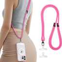 SSLOTSCASE for Phone Lanyard Crossbody with 2X Phone Tabs, Sturdiness Comfortable Retractable Cellphone Lanyard, Secure Carabiner, Universal Neck Wrist Strap for Daily & Outdoor Activities, Pink