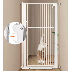 59” Extra Tall Pet Gate, Durable Metal Cat Gate with Double Safety Lock & Walk Thru Door - Self Closing/Stay Open/Open Both Ways, Pressure Mounted Dog Gate for Indoor Stairs, Doorways, Hallways, Size: 29.5"-33.4" Wide