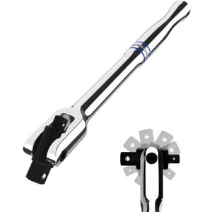 WORKPRO Dual Drive Breaker Bar, 3/8" & 1/4" Drive, Heavy Duty Breaker Bars, 8-inch Length with 360° Rotatable Head, Spring-loaded Detent Ball, Chrome Vanadium Steel Made