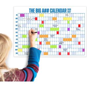 The Mini Big A## Calendar 2026-2027 2x1.5 Dry-Erase Wall Calendar See Your Whole Year at a Glance Plan Goals & Adventures Blue, July-June