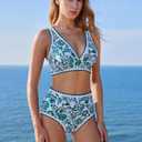MOOSLOVER Women Bikini Sets Plunging High Waisted Swimsuit Whip Stitch 2 Piece Bathing Suits (Green, S)