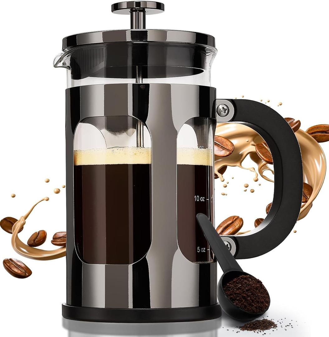 BAYKA 21 Ounce 0.6 Liter French Press Coffee Tea Maker Small, Heat Resistant Thickened Borosilicate Glass Stainless Steel Single Serve Brewer, Cold Brew Cafetera Teapot, Dark Pewter BAYKA 21 Ounce 0.6 Liter French Press Coffee Tea Maker Small, Heat Resistant Thickened Borosilicate Glass Stainless Steel Single Serve Brewer, Cold Brew Cafetera Teapot, Dark Pewter