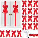 16 Pcs Christmas Cabinet Bows DIY Kitchen Velvet Cabinet Ribbons Bows for Kitchen Dining Door Home Holidays Decoration(Red,Silk)