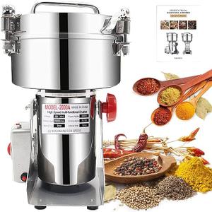 2000g Electric Grain Grinder Spice Grain Mill Stainless Steel 30s 28000RPM High Speedy Grinding with Overload Protection& 5min Timer Mill for Dry Spice Herbs/Nut/Coffee/Rice