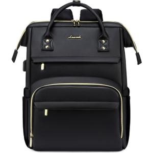 LOVEVOOK Leather Laptop Backpack for Women 15.6 inch,Travel Purse Nurse Teacher Computer Bag,Professional College Business Work Bags Carry On with USB Port,Black
