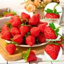 CLESDF 40Pcs Fake Plastic Strawberries, Artificial Lifelike Fruit Red Strawberries with Green Stem and Leaf for Home Kitchen Party Decor Photography Prop