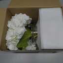 Hollyone Hydrangea Artificial Flowers with Vase White Silk Fake Flowers Arrangements in Glass Vase with Faux Water for Home Bathroom Office Table Centerpiece Shelf Decorations