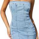 ELLEVEN High Stretchy Strapless Denim Dress for Women, Summer Sexy Bodycon Mini Jean Dresses for Women 2025 Western Outfit, (XS)