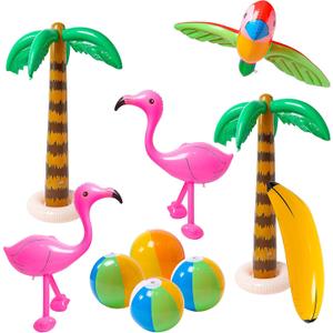 R HORSE Inflatable Palm Tree Flamingo Banana Beach Ball Parrot Beach Pool Toys for Tropical Hawaiian Luau Party Summer Pool Beach Party Decorations