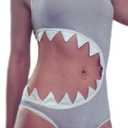 WeeH Bikini One Piece Swimsuits for Women Sexy Swimwear for Swimming Pool Beach Shark (Gray, M)