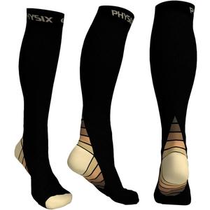 Physix Gear Compression Socks 20-30 mmHg - Men & Women - Running, Nurses, Shin Splints, Flight, Travel (XXL, Black/Beige)