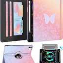 Kidcube for iPad Pro 11 Inch Case M4 2024 5th Generation - Women Girls Kid Cute Rotating Stand Folio Cover with Pencil Holder & Card Slot Kawaii Butterfly Design for iPad Pro 11'' Case 2024 M4 5th Gen