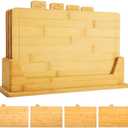 Bamboo Cutting Board Set for Kitchen, 4 PCS Kitchen Chopping Wood Boards with Deep Juice Grooves & Labeled, Serving Tray with Storage Base for Meat Fish Veg Bread, New Home Kitchen Essentials Gadgets
