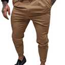 Runcati Mens Slim Fit Dress Pants Pleated Front Skinny Stretch Business Suit Trousers Classic Tapered Work Slacks (38, Brown)