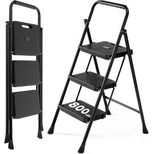 OLIXIS 3 Step Ladder, 800lbs Foldable Step Stool with Anti-Slip Pedal