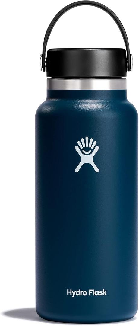 Hydro Flask Water Bottle - Insulated Stainless Steel - Wide Mouth Flex Lid, Non Spill, Leakproof and Refillable in 32 Oz Indigo Blue