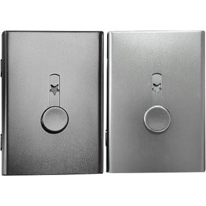 2 Pack Business Card Holder ,Stainless Steel Slide Out Thumb Drive Card Case for Men and Women,Portable Credit ID Name Card Wallet Black and Gray