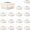 JOFIOS Solar Fence Post Lights, Cap Lights for 4x4/5x5 Vinyl Fence and 4x4/6x6 Wooden Post, Warm White/Cool White Lighting, White Solar Cap Outdoor Waterproof Decorate Garden Pathway Deck Patio (16pack)