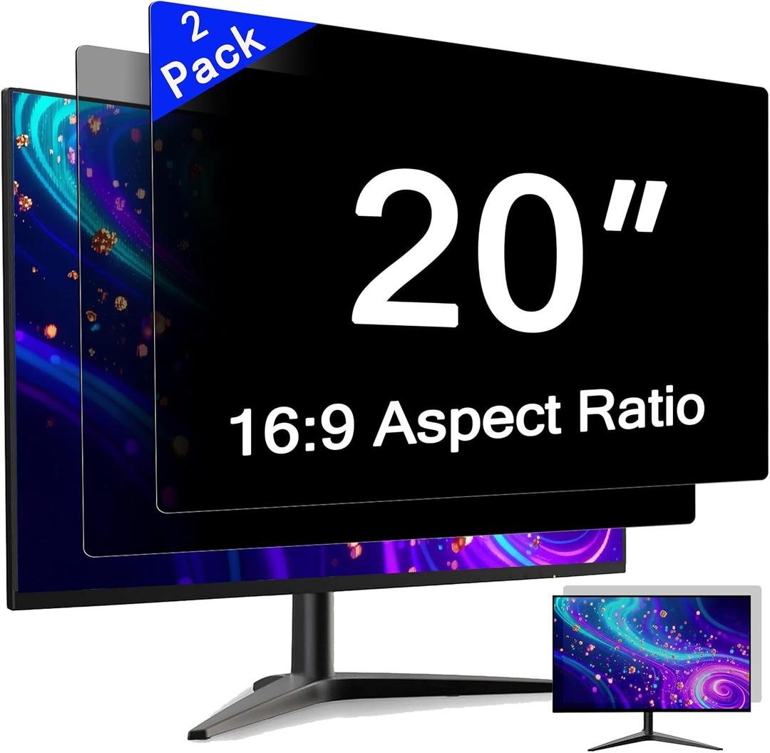 [2 Pack] 20 Inch Computer Privacy Screen for 16:9 Aspect Ratio Widescreen Monitor, Eye Protection Anti Glare Blue Light Computer Monitor Privacy Filter, Removable Anti-Scratch 20in Protector Film