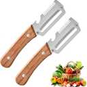 2 x Vegetable Peeler for Kitchen Multifunctional Stainless Steel Peeler with Wooden Handle & Bottle Opener, Durable for Fruits and Vegetables