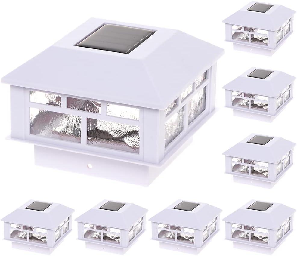 GreenLighting Modern Solar Post Cap Lights Fits 4x4 Wood, 4x4 & 5x5 PCV/Vinyl Outdoor Solar Powered Light, Fence Post, Landscaping, Deck, Garden- Bright LED, Waterproof White 8 Pack