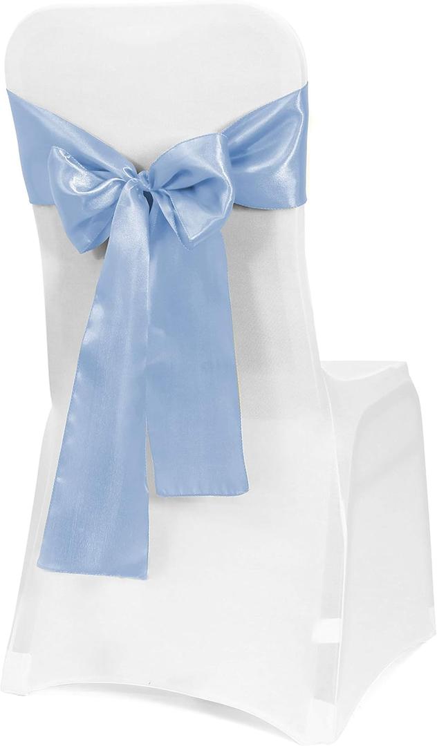Obstal 50 PCS Satin Chair Sashes Bows for Wedding Reception- Universal Chair Cover Back Tie Supplies for Banquet, Party, Hotel Event Decorations (Light Blue)