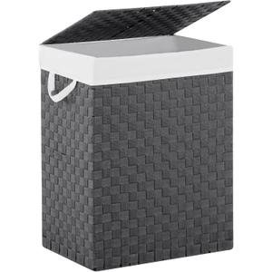 YOUDENOVA Handwoven Laundry Basket Hamper with Removable Liner Bag and Lid, Collapsible Clothes Hamper with Handle, Grey, 90L