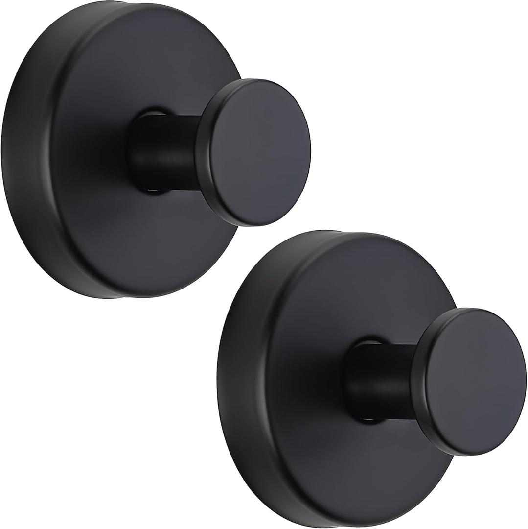 Suction Cup Hooks for Shower No-Drill Bathroom Hooks for Towels, Robes, Loofah Mountable on Bathroom Walls, Kitchen, Glass, Mirrors, Tile and Smooth,Non-Porous Surfaces (2, Matte Black)