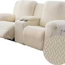 Genina Recliner Loveseat Covers with Console, Stretch Reclining Sofa Covers, 2 Seater Couch Cushion Stripe Jacquard Recliner Slipcovers - Furniture Protector Covers for Pet Kid (Beige)
