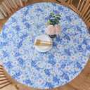 Pioggia Round Vinyl Fitted Tablecloth with Flannel Backing Elastic Table Cloth Waterproof Oil-Proof Plastic Table Cover Best for 37"-44" Round (Blue Flowers)