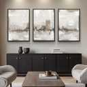 Large Framed Neutral Abstract Wall Art for Living Room, 3 Piece Modern Beige Brown Canvas Artworks, Minimalist Painting Prints for Entryway Hallway Home Office Wall Decor, 24x36 In