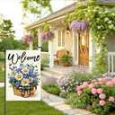 Spring Welcome Daisy Flower Basket Garden Flag 12x18, Rustic Spring Floral Yard Decor, Double Sided Burlap Outdoor Welcome Flag for Porch Lawn Patio DF117