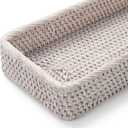 Rattan Bathroom Vanity Tray, Toilet Tank Basket Tray for Paper Hand Towel, Bathroom Counter Tray for Organizing and Decor (Whitewash, 16.3" x 6.1" x 2")