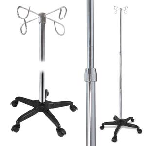 JJ CARE IV Pole with Wheels [Upgraded] 4 Hooks, 5 Caster Wheels with Lock Function, and Adjustable Height - Heavy Duty Plastic Base IV Stand Pole, IV Bag Holder, Infusion Stand - Chrome