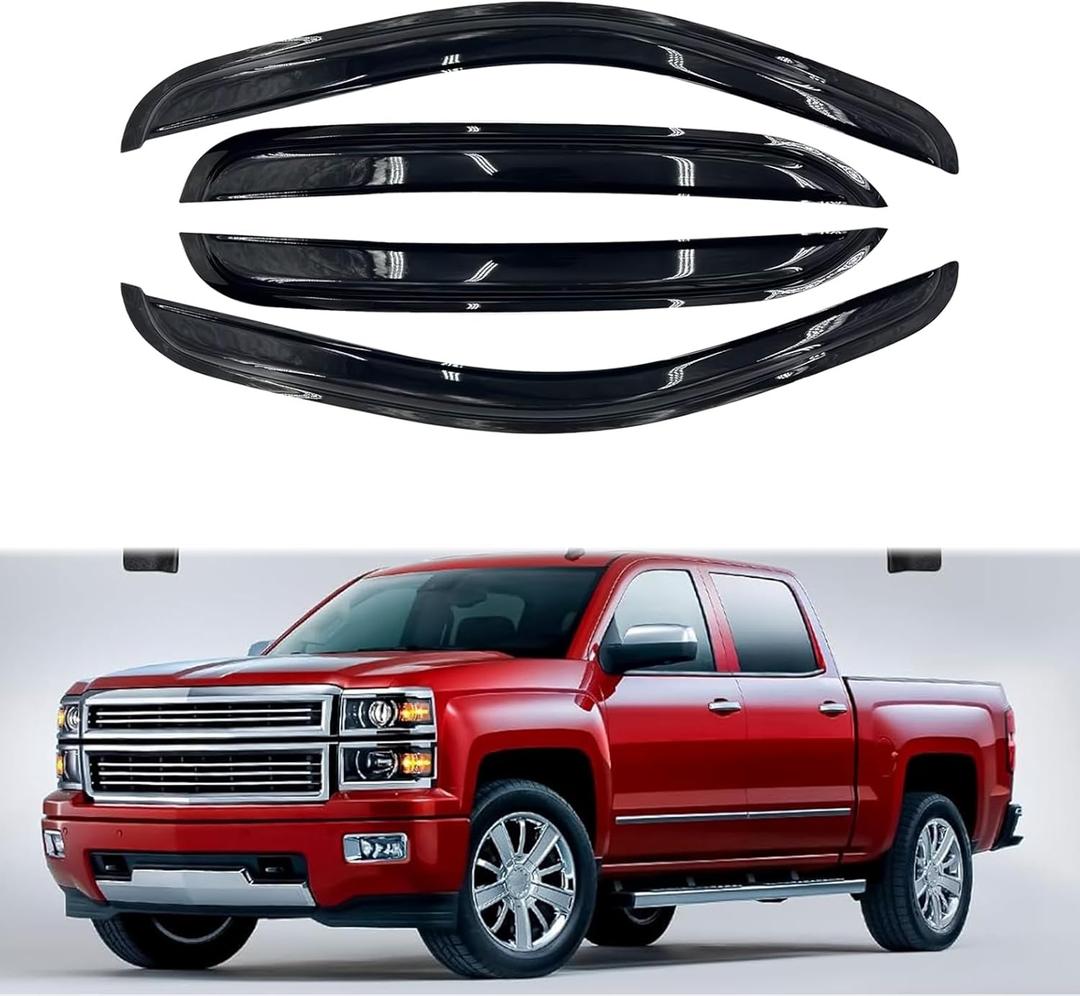 Tape-On Side Visor Deflectors Rain Guards for 2007-2014 Silverado/Sierra 2500HD-3500HD/Suburban/Yukon XL Window Rain Deflectors, Four-Piece Set
