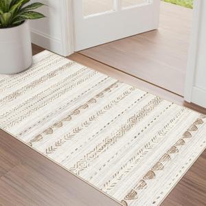 Nakagishi 2X4 Rug Washable Area Rug: Small Soft Boho Farmhouse Neutral Moroccan Non Slip Indoor Low Pile Accent Floor Throw Carpet for Bedroom Bathroom Entryway Kitchen Hallway Closet Home Door-Brown