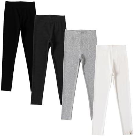 Chicduo 4 Pack Leggings for Girls Full Length Basic Pants Kids Soft Stretchy Leggings, 3-4Y