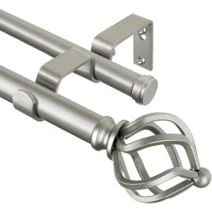 KAMANINA Double Curtain Rods 66 to 120 Inches (5.5-10 Feet), Dual Telescoping Curtain Rod for Windows 54 to 115 Inches, 7/8 Inch Decorative Curtain Rods with Twisted Cage Finials, Antique Silver