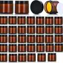 36 Pack 1oz Amber Glass Jars with Black Lids, Small Round Cosmetic Jars with with Inner Liners, Glass Containers for Homemade Creams, Candle, Skincare, Lotion, Travel