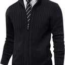 Pioneer Camp Men's Cardigan Sweaters Full Zip Up Stand Collar Slim Fit Casual Knitted Sweater with 2 Front Pockets (Large, Black)