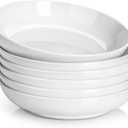 DOWAN 8.5" Pasta Bowls, 32oz Salad Bowls Set of 6, Natural White Ceramic Serving Bowls, Porcelain Plate Bowl Serving Dish Shallow Bowls Set for Kitchen, Microwave Dishwasher Safe