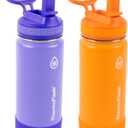 ThermoFlask Kids 16 oz Insulated Water Bottles with Straw Lid BPA-Free Stainless Steel Leakproof & Spill-Proof Design Easy Clean Wide Mouth 2-Pack for School, Sports, Playdates, Purple/Orange