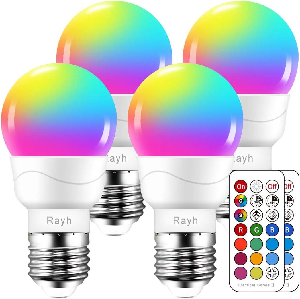 Color Changing Light Bulb, RGB LED Light Bulbs with Remote Control, Dimmable 5W, 500LM, E26 Screw Base Bulbs, Decorative Flood Lights, Mood Light -Timing, 12 Color Choices, Great for Home, Stage, Party