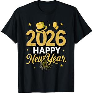 Happy New Year Party 2026 Ballon Family Matching Men Women T-Shirt, Size Medium