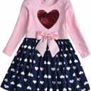 VIKITA Girls Dresses Pink Winter Clothes Sparkling Long Sleeve Outfits for Little Kids 2-12 Years (5T, Alh5740)